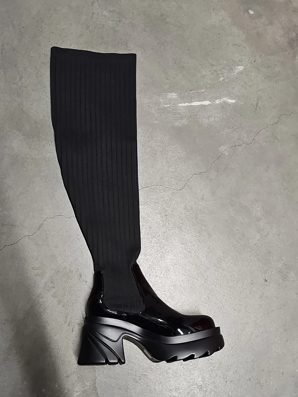 [NEW] Over-the-Knee Black Platform Boots - Stretch Sock Shaft